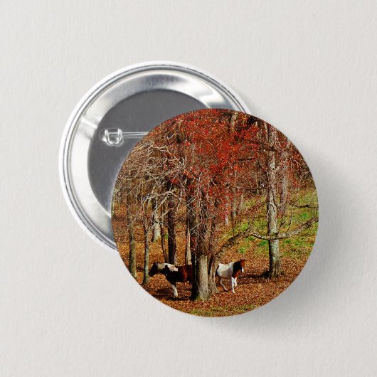 Twin Brown and White Horses Ronde Button 5,7 Cm (Voorkant /achterkant)