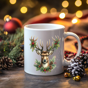 Twin Buck Deer Versierd met Ornamenten Koffiemok