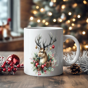 Twin Buck Deer Versierd met Ornamenten Koffiemok