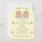 Twin Bunnies Arch Yellow Baby shower Invitation Kaart (Voorkant)