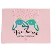 Twin Bunnies Baby shower Cute Pastel Pink Groot Cadeauzakje (Voorkant)