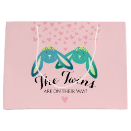 Twin Bunnies Baby shower Cute Pastel Pink Groot Cadeauzakje