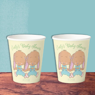 Twin Bunnies Baby shower Geel Papier Cup Papieren Bekers