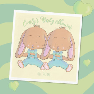 Twin Bunnies Baby shower Geel Papier Servet