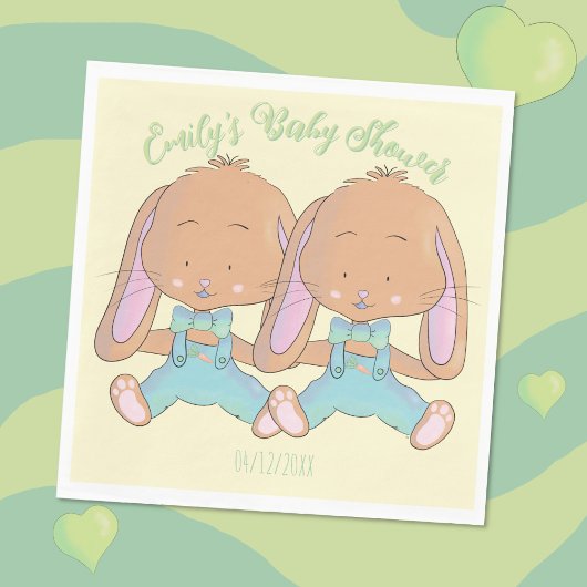 Twin Bunnies Baby shower Geel Papier Servet
