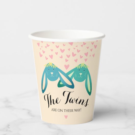 Twin Bunnies Baby shower Light Yellow Party Papieren Bekers (Voorkant)