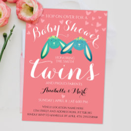 Twin Bunnies Baby shower Pastel Colors Party Invit Kaart