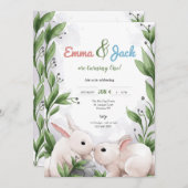 Twin Bunnies Birthday Party Kaart (Voorkant / Achterkant)