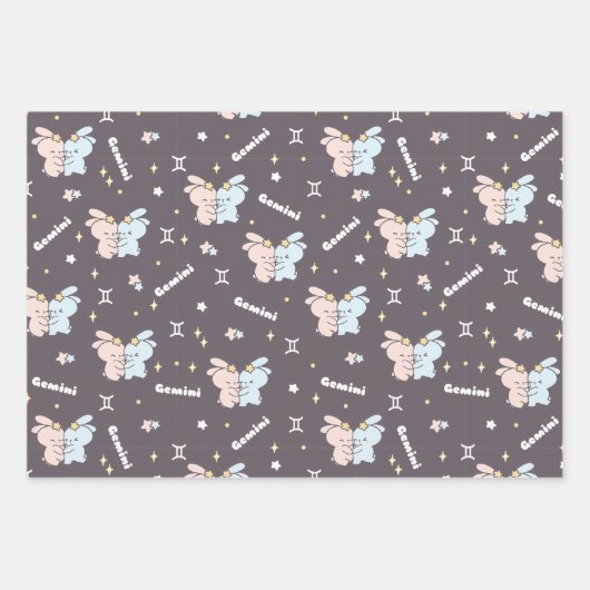Twin Bunnies Embrace - Tweelingen Zodiac Constella Inpakpapier Vel (Voorkant 3)