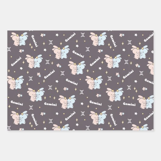 Twin Bunnies Embrace - Tweelingen Zodiac Constella Inpakpapier Vel (Voorkant 2)