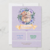 Twin Bunnies Paarse Floral Birthday Party nodigt u (Voorkant)