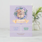 Twin Bunnies Paarse Floral Birthday Party nodigt u (Staand voorkant)