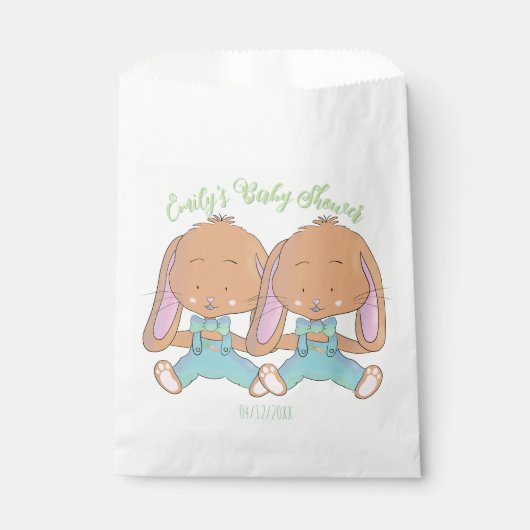 Twin Bunnies Spring Baby shower Favoriete Tassen Bedankzakje (Voorkant)