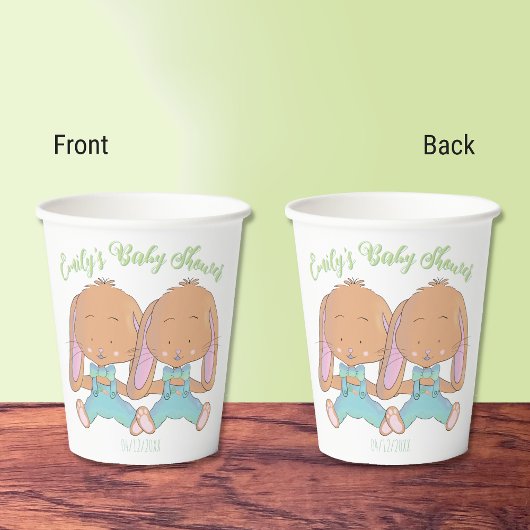 Twin Bunnies Spring Baby shower White Paper cup Papieren Bekers