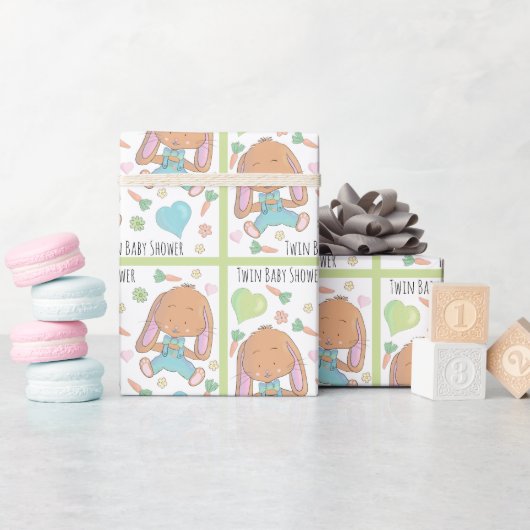 Twin Bunnies Spring Baby shower Wrapping Paper Cadeaupapier (Baby Shower)