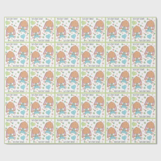 Twin Bunnies Spring Baby shower Wrapping Paper Cadeaupapier (Vlak)