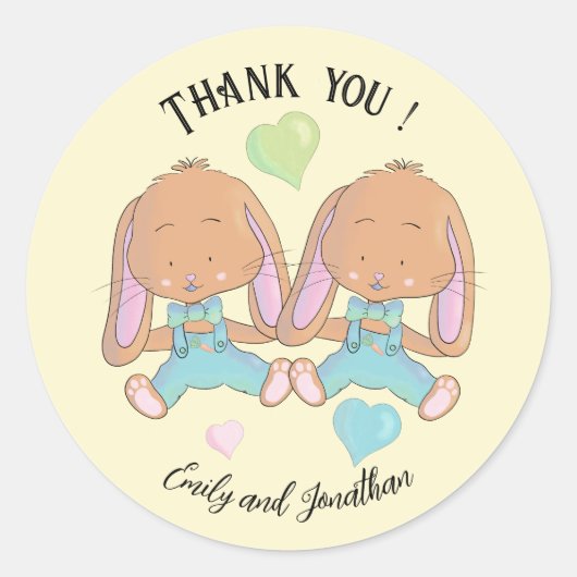 Twin Bunnies Spring Bedankt Gele Sticker (Voorkant)