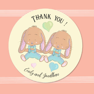 Twin Bunnies Spring Bedankt Gele Sticker