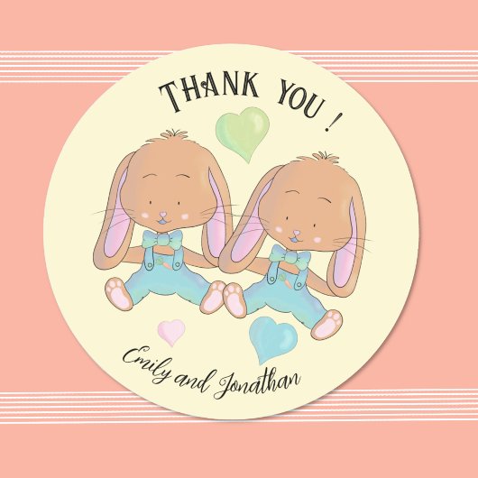 Twin Bunnies Spring Bedankt Gele Sticker
