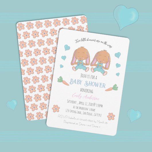 Twin Bunnies Spring Easter Baby shower Uitnodiging