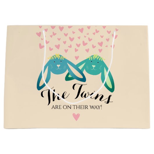 Twin Bunny Lovely Baby shower Light Yellow Party Groot Cadeauzakje (Voorkant)