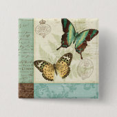Twin Butterflies Vierkante Button 5,1 Cm (Voorkant)