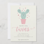 Twin Cacti | Twins Baby shower uitnodiging (Voorkant)