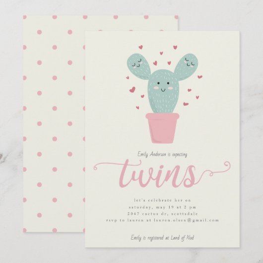 Twin Cacti | Twins Baby shower uitnodiging (Voorkant / Achterkant)