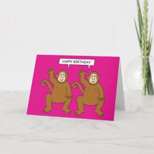 Twin Cartoon Monkeys Saying Happy Birthday Kaart