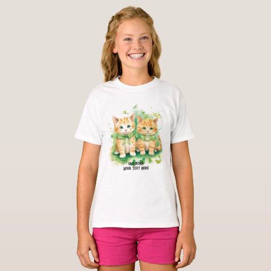 Twin Cats aangepaste tekst T-shirt (Voorkant volledig)