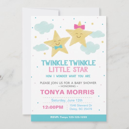 Twin Chalkboard Little Star Baby shower Invite Kaart (Voorkant)