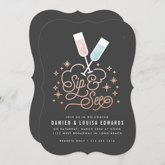 Twin Cheers to the Little One Sip & See Uitnodigin Kaart (Voorkant / Achterkant)