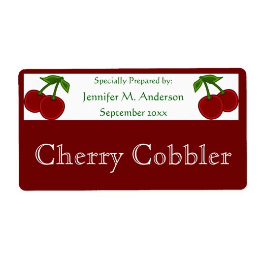 Twin Cherries ingelijst in rood zelfgemaakt eten Etiket (Voorkant)