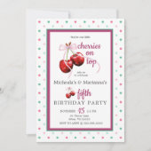 Twin Cherries op Top Cherry Pink Bow Verjaardag Kaart (Voorkant)