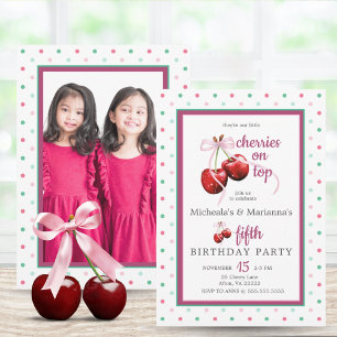 Twin Cherries op Top Cherry Pink Bow Verjaardag Kaart