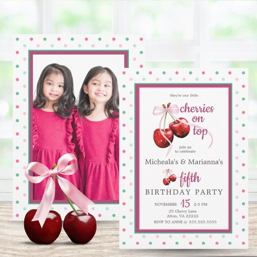 Twin Cherries op Top Cherry Pink Bow Verjaardag Kaart