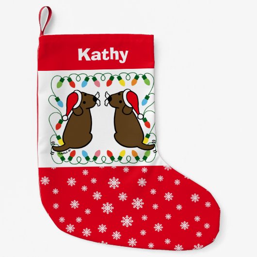 Twin Chocolate Labrador Santas Kleine Kerstsok (Voorkant)