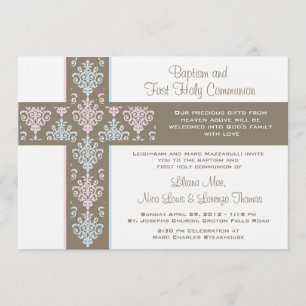Twin Christening en First Community Invitation Kaart