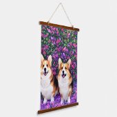 Twin Corgis in de tuin Hangend Wandkleed (Gebogen)