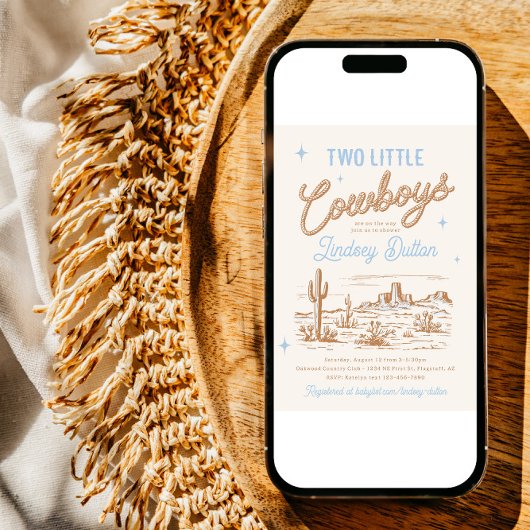 Twin Cowboys Baby shower Invitation Kaart