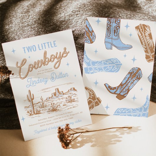 Twin Cowboys Baby shower Invitation Kaart