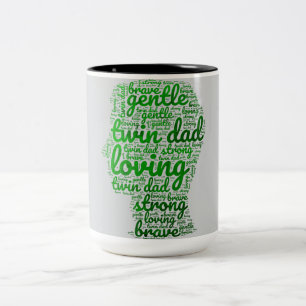Twin Dad World Cloud groen en grijs Tweekleurige Koffiemok