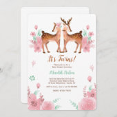 Twin Deer Baby shower Invitation Kaart (Voorkant / Achterkant)
