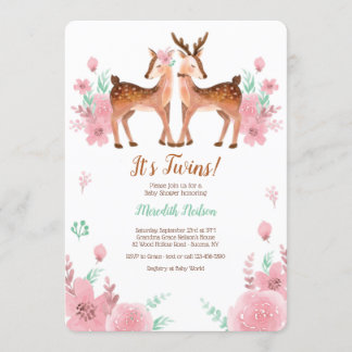 Twin Deer Baby shower Invitation Kaart