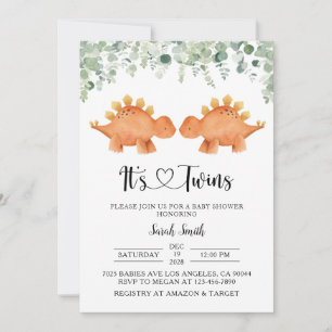 Twin Dinosaurs Baby shower Invitation Kaart