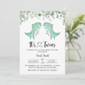 Twin Dinosaurs Baby shower Invitation Kaart (Staand voorkant)