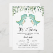 Twin Dinosaurs Baby shower Invitation Kaart (Voorkant / Achterkant)