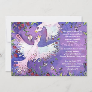 Twin Doves Jewish Baby Naming Invitation Hebreeuws Kaart