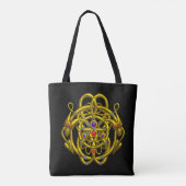 TWIN DRAGONS Gold Celtic Knoks, edelstenen in zwar Tote Bag (Achterkant)