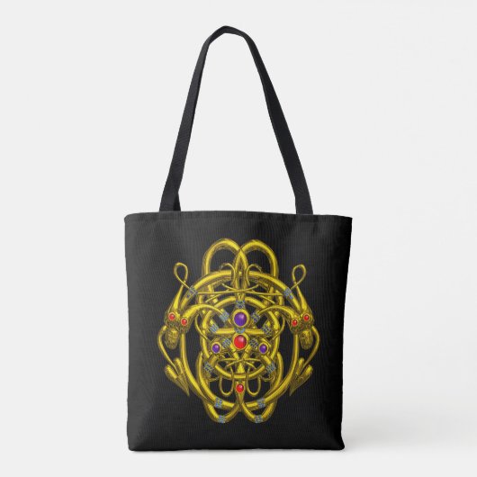 TWIN DRAGONS Gold Celtic Knoks, edelstenen in zwar Tote Bag (Achterkant)